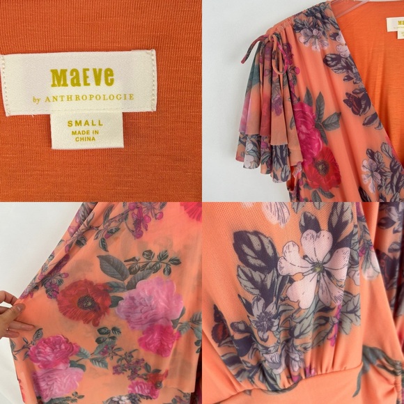 Maeve by Anthropologie Peach Orange Floral Drop Waist Maxi Dress - Picture 7 of 8